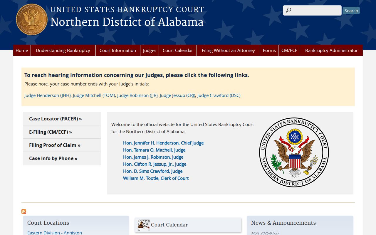 Federal bankruptcy court separate from Colbert County civil dockets