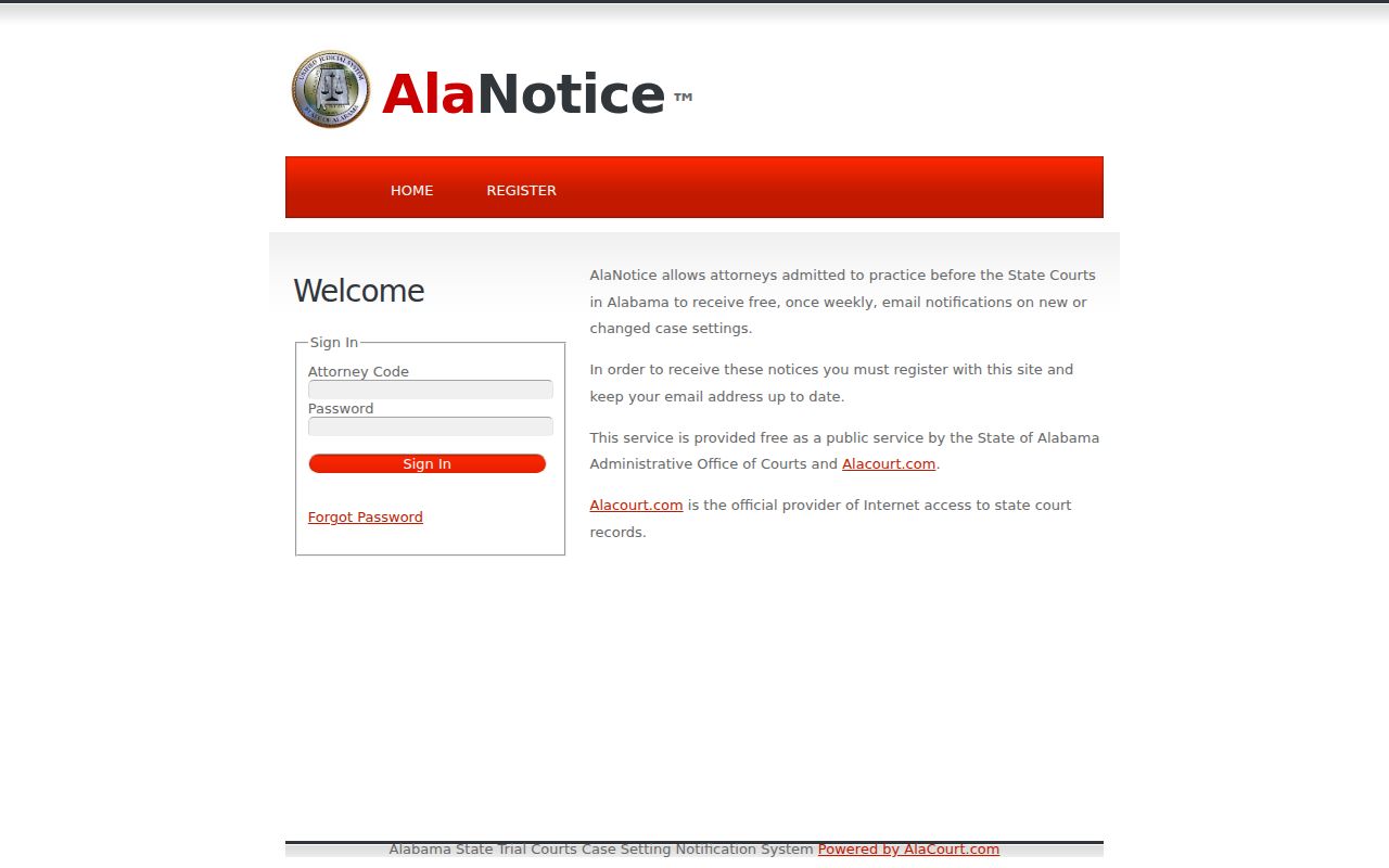 AlaNotice weekly attorney updates for Colbert County court dates